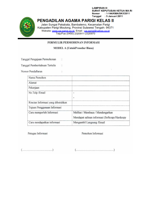 Formulir Permintaan Informasi 001